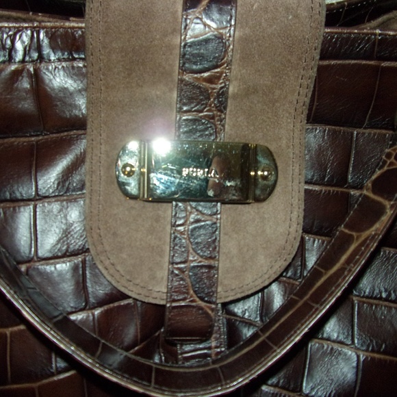 Furla Suede and Leather Embossed Shoulder Handbag - Picture 8 of 8